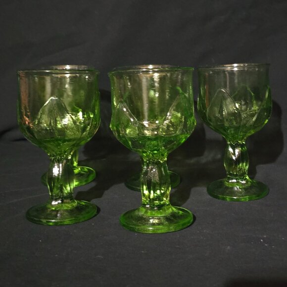 Vtg 1970's USA Franciscan Cabaret Green Glassware Water Goblet 6" (x5)